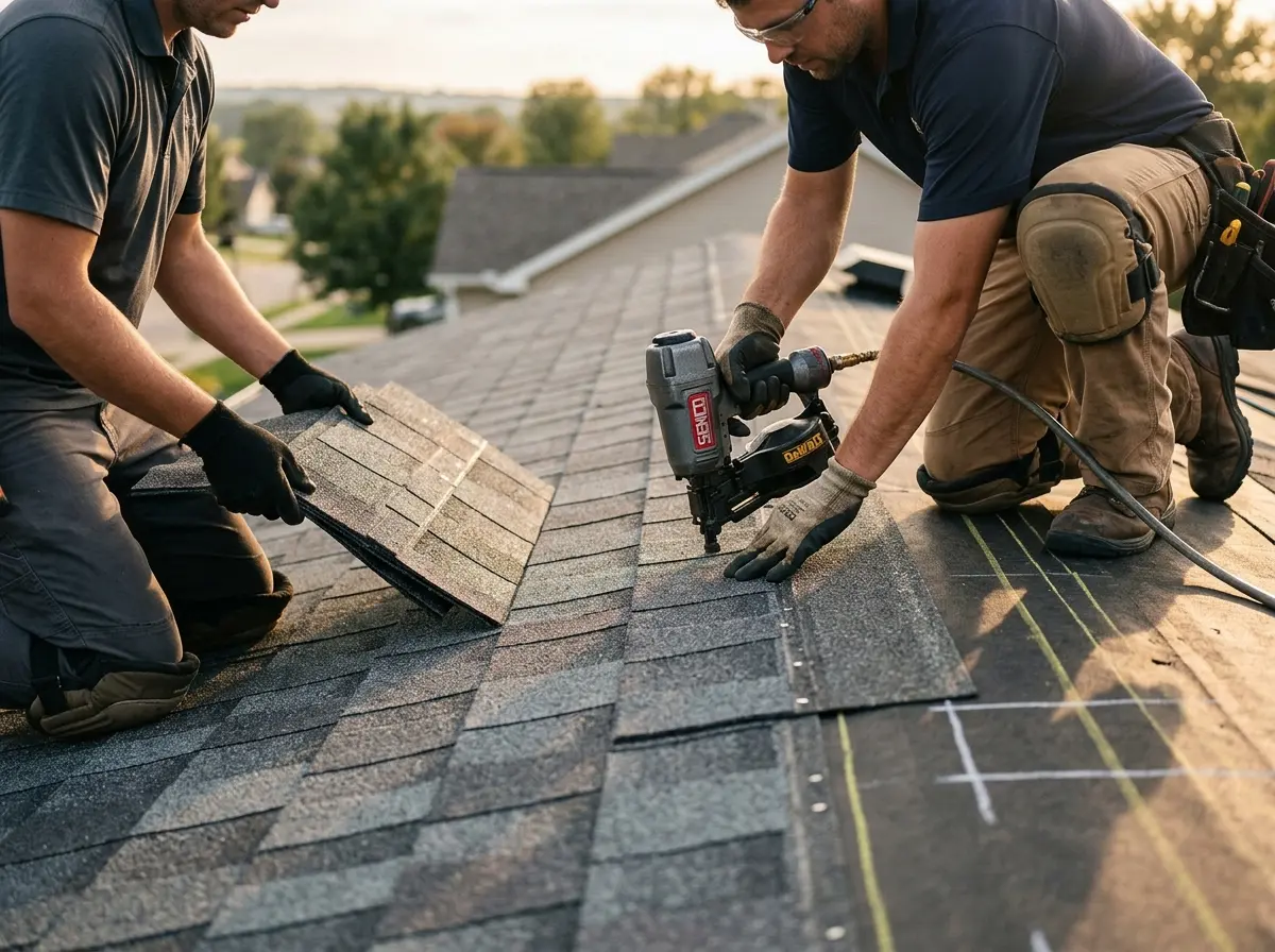 Professional roofer working on a residential roof in Bridgewater